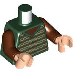 LEGO part 973c19h02pr0002 Torso, Sweater, Dark Tan/Reddish Brown Scribbly Lines, Reddish Brown Shirt print, Reddish Brown Arms, Light Nougat Hands in Reddish Brown