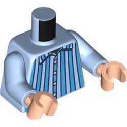 LEGO part 973c29h02pr0003 Torso, Dark Azure Striped Pajamas print, Bright Light Blue Arms, Light Nougat Hands in Light Royal Blue/ Bright Light Blue