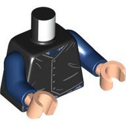 LEGO part 973c05h02pr0003 Torso, Vest, Buttons, Pockets, Dark Blue Shirt print, Dark Blue Arms, Light Nougat Hands in Black