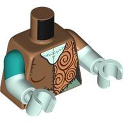 LEGO part 973g46c15h15pr0001 Torso, Dual Molded Arms with Dark Turquoise Sleeves Pattern, Light Aqua Arms and Hands with print in Medium Nougat