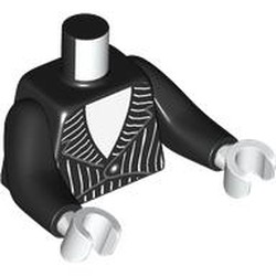 LEGO part 99114c03h27pr0001 Torso with Long Arms, Suit, Jacket, White Stripes, Shirt print, Black Arms, White Hands in Black