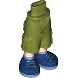 LEGO part 2268c01pr0002 Minidoll Hips and Cargo Pants with Light Nougat Legs, Dark Blue Boots, Sand Blue Laces print in Olive Green