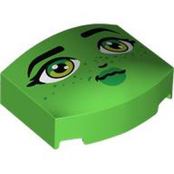 LEGO part 5787pr0003 Brick Curved 3 x 4 with Curved Front with Face, Black Eyebrows, Bright Green/Lime Eyes, Green Lips, Freckles print in Bright Green