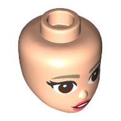 LEGO part 92198pr9934 Minidoll Head Dark Tan Eyebrows, Reddish Brown Eyes, Coral Lips in Light Nougat