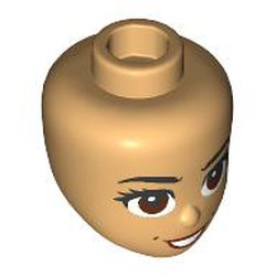 LEGO part 92198pr9932 Minidoll Head Black Eyebrows, Reddish brown Eyes, Peach Lips, Beauty Mark in Warm Tan