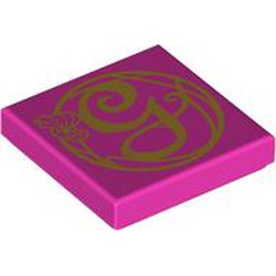 LEGO part 3068bpr9355 Tile 2 x 2 with Gold Stylish 'G' print in Bright Purple/ Dark Pink