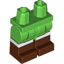 LEGO part 970c06pat19pr0001 Hips with Bright Green Legs and Reddish Brown Boots Pattern with Robe Ends, White Knees print in Bright Green