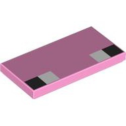 LEGO part 87079pr9892 Tile 2 x 4 with Groove with Two White and Two Black Squares Print (Eyes) in Light Purple/ Bright Pink