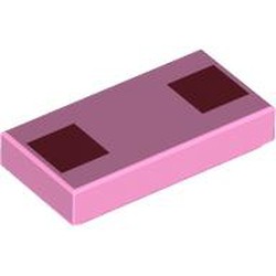 LEGO part 3069bpr9944 Tile 1 x 2 with Dark Red Squares/Eyes print in Light Purple/ Bright Pink