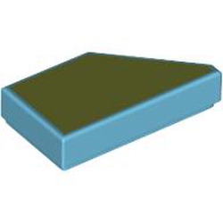 LEGO part 5091pr0001 Tile 1 x 2 with Stud Notch Left with Olive Green Print in Medium Azure