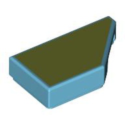 LEGO part 5092pr0001 Tile 1 x 2 with Stud Notch Right with Olive Green Print in Medium Azure