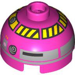 LEGO part 3262pr0002 Brick Round 2 x 2 Dome Top with Astromech print (QT-KT) in Bright Purple/ Dark Pink