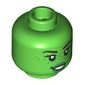 Minifig Head Elphaba, Black Eyebrows, Green Lips, Freckles, Open Mouth / Closed Mouth, Raised Eyebrow