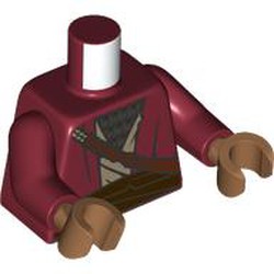 LEGO part 973c10h23pr0001 Torso, Dark Red Arms, Medium Nougat Hands with print in Dark Red