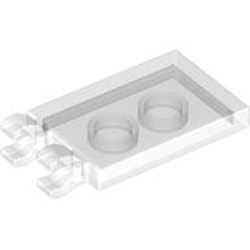 LEGO part 65886 Tile Special 2 x 3 with 2 Clips without Tab between Clips in Transparent/ Trans-Clear