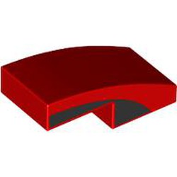 LEGO part 11477pr9998 Slope Curved 2 x 1 No Studs with Black Side print in Bright Red/ Red