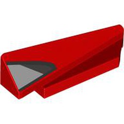 LEGO part 3389pr0001 Wedge Sloped 1 x 5 x 1 1/3 Right with Silver/Black Air Intake print in Bright Red/ Red