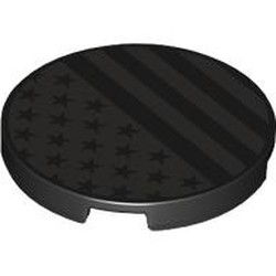 LEGO part 67095pr9994 Tile Round 3 x 3 with Dark Bluish Grey Stipes and Stars print in Black