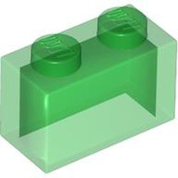 LEGO part BRICK 1X2 W/O PIN in Transparent Green (6514266|35743)