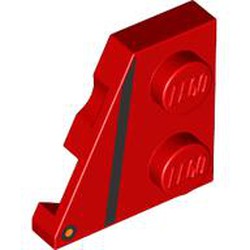 LEGO part 24299pr0003 Wedge Plate 2 x 2 Left with Black Stripe print in Bright Red/ Red