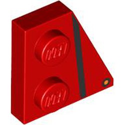 LEGO part 24307pr0003 Wedge Plate 2 x 2 Right with Black Stripe print in Bright Red/ Red