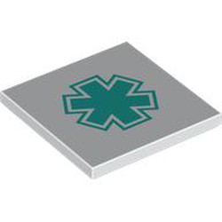 LEGO part 1751pr0005 Tile 4 x 4 with Dark Turquoise Star of Life print in White