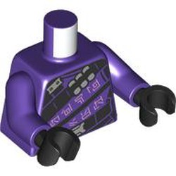 LEGO part 973c09h03pr0002 Torso, Dark Purple Arms, Black Hands with print in Medium Lilac/ Dark Purple