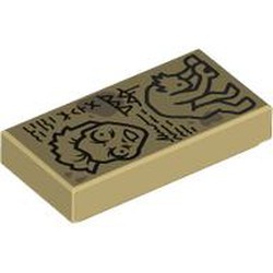 LEGO part 3069bpr9949 Tile 1 x 2 with Monster Hyde, Scribbles print in Brick Yellow/ Tan