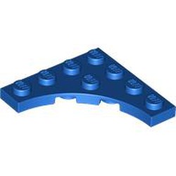 LEGO part 35044 Plate Special 4 x 4 with 3 x 3 Quarter Round Cutout in Bright Blue/ Blue