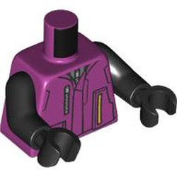 LEGO part 973c03h03pr0022 Torso, Black Arms and Hands with print in Bright Reddish Violet/ Magenta