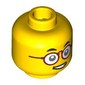 Minifig Head Mr. Tang, Thick Eyebrows, Red Glasses, Crooked Smile, Teeth