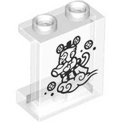 LEGO part 87552pr0015 Panel 1 x 2 x 2 with Monkey King with Horn on Cloud print in Transparent/ Trans-Clear