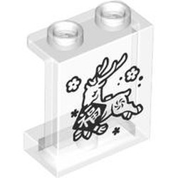 LEGO part 87552pr0016 Panel 1 x 2 x 2 with Reindeer, Mandarin Character 'Blessing' print in Transparent/ Trans-Clear