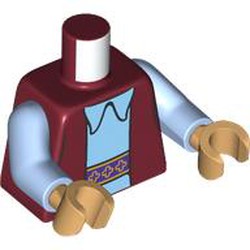 LEGO part 973c29h70pr0001 Torso, Bright Light Blue Arms, Warm Tan Hands with print in Dark Red