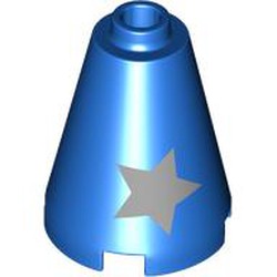 LEGO part 3942cpr0004 Cone 2 x 2 x 2 with Silver Stars print in Bright Blue/ Blue