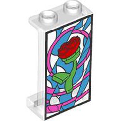 LEGO part 87544pr0003 Panel 1 x 2 x 3 with Glass Stained Window, Red Rose print in Transparent/ Trans-Clear