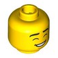 Minifig Head Black Eyebrows, Closed Eyes, Medium Nougat Chin, Closed Mouth Smile/Open Mouth Smile