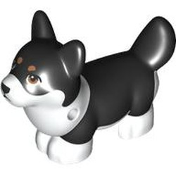 LEGO part 109845pr0001 Animal, Corgi with Partially Black Fur print in White