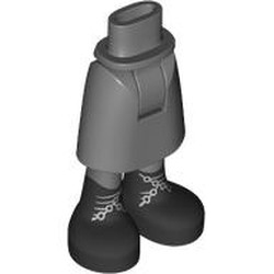 LEGO part 110193pr0002 Minidoll Hips and Mid-Length Skirt with Ankles with Black Boots, Silver Laces print in Dark Stone Grey / Dark Bluish Gray