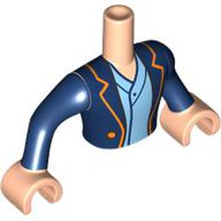 LEGO part 92815c01pr0009 Minidoll Torso with Uniform, Dark Blue Jacket, Gold Trim, Bright Light Blue Shirt print, Dark Blue Arms, Light Nougat Hands in Light Nougat