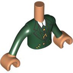 LEGO part 11408c05pr0010 Minidoll Torso Boy with Dark Green Jacket, Gold Decorations, Buttons, White Shirt print, Dark Green Arms, Nougat Hands in Nougat