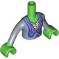 Minidoll Torso with Sand Blue Dress, Dark Purple Decorations, Dark Blue Trim, Tan Shirt print, Sand Blue Arms, Bright Green Hands