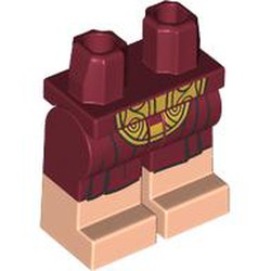 LEGO part 970c10pat02pr0001 Hips with Dark Red Legs and Light Nougat Boots Pattern with print in Dark Red