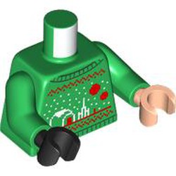 Torso, Odd Hands, Sweater with Pixelated Tatooine (Ugly Christmas Sweater) Print, Green Arms, Left Light Nougat Hand, Right Black Hand
