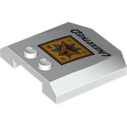 LEGO part 45677pr0029 Slope Curved 4 x 4 x 2/3 Triple Curved with 2 Studs with Print in White