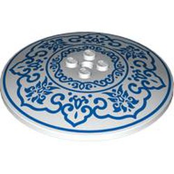 LEGO part 3961pr0015 Dish 8 x 8 Inverted [Radar], Solid Studs with Dark Azure Decorations print in White