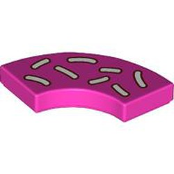 LEGO part 27925pr0019 Tile 2 x 2 Curved, Macaroni with Donut Sprinkles print in Bright Purple/ Dark Pink