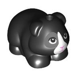 LEGO part 6907pr0002 Animal, Guinea Pig with White/Dark Bluish Grey Face, Bright Pink Nose print in Black