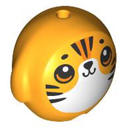 LEGO part 6330pr0003 Plushy, Squishmallow with Black Stripes, Orange Eyes, White Chest print in Flame Yellowish Orange/ Bright Light Orange