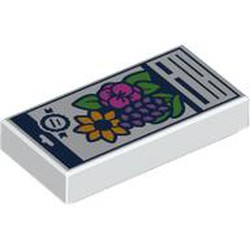 LEGO part 3069bpr9941 Tile 1 x 2 with Flower Bouquet, Text print in White